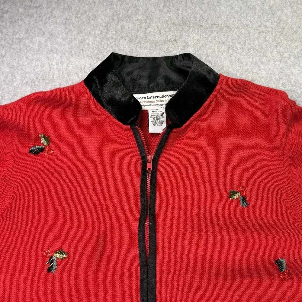 Vintage Tiara International Christmas Sweater Cardinal Birds Beaded Red‎ M